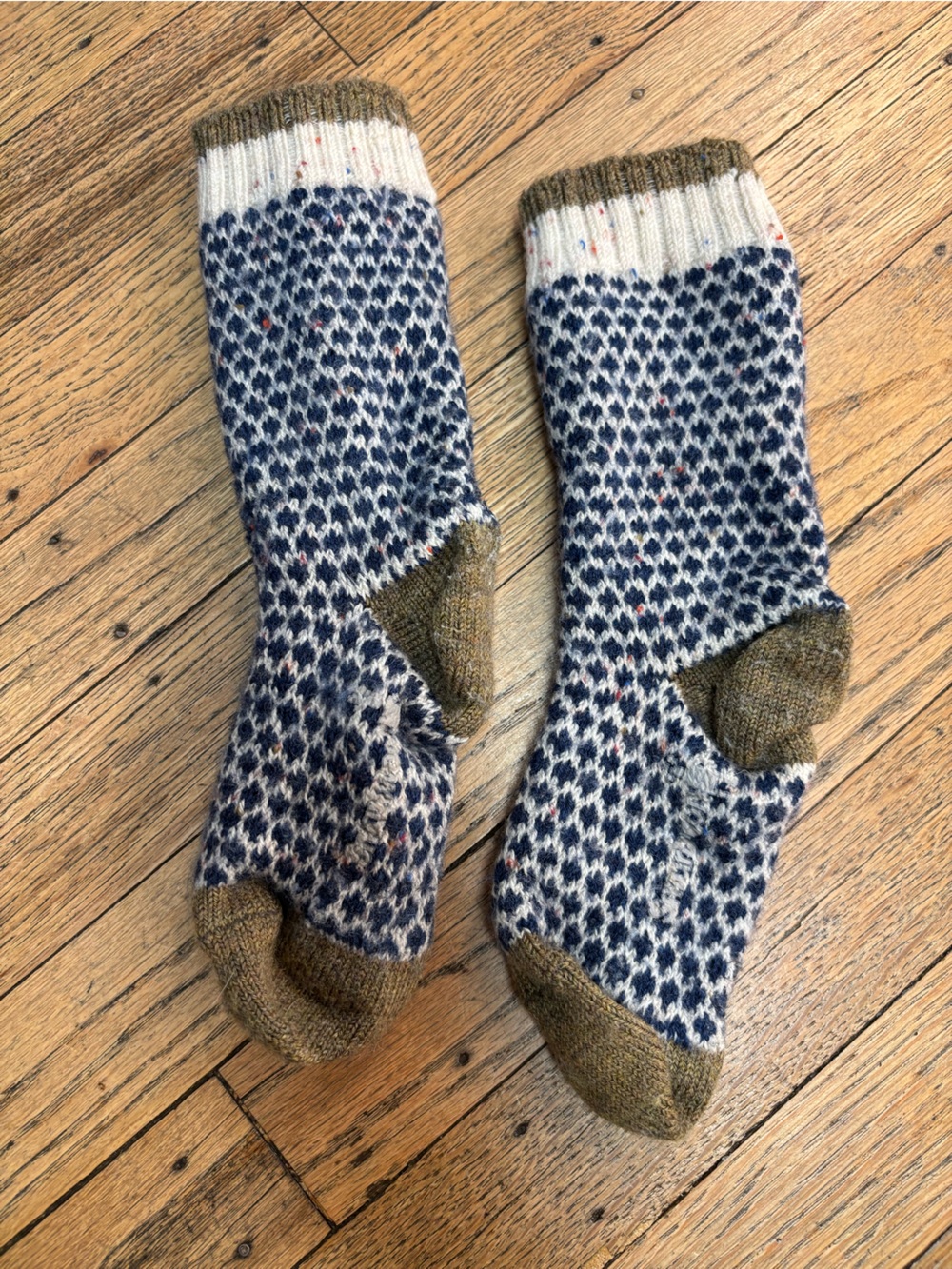 Smartwool Kids Navy and Olive Patterned Wool Crew Socks